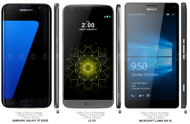 Samsung Galaxy S7 Edge vs. LG G5 vs. Microsoft Lumia 950 XL