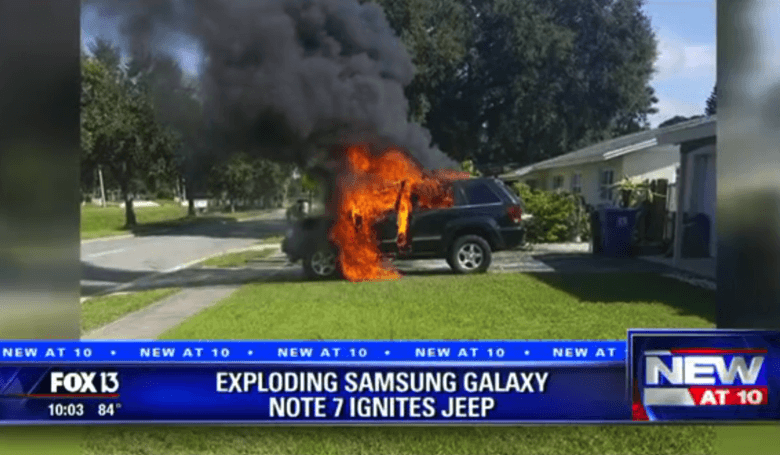 Samsung Galaxy Note 7 spowodował spłonięcie auta